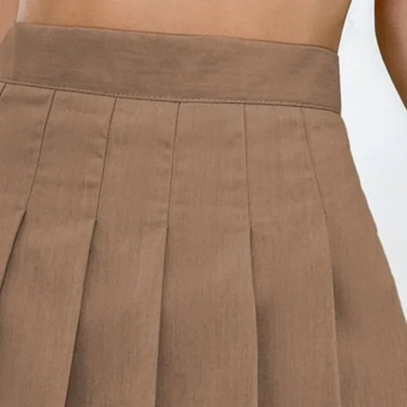 pleated mini skirt fall winter chic trending preppy brown - Picture 5 of 7